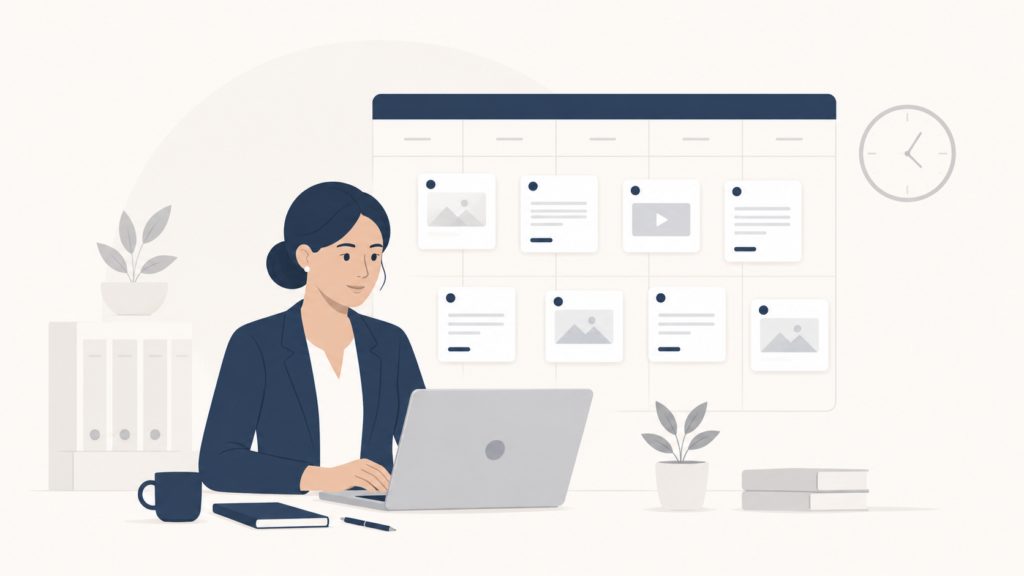 Illustration représentant l’organisation de la communication d’une entreprise à l’aide d’un calendrier éditorial.